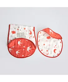 Yellow Doodle Magical Rainbow Printed Reversible Organic Cotton Muslin Bib & Burp Cloth Set - Red