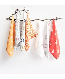  Yellow Doodle doodle Love Printed Organic Cotton Muslin Wipes Pack Of 7 - Multicolour