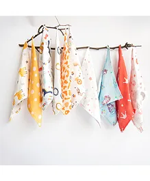  Yellow Doodle All Things Magical Printed Organic Cotton Muslin Wipes Pack Of 10 - Multicolour