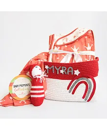 Yellow Doodle Crowns Organic Cotton Welcome Baby Gift Basket - Red