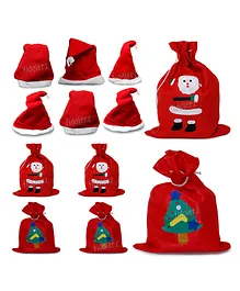 Fiddlerz Christmas Bags with Caps for Kids Red - Pack of 6 each 