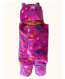 GOCHIKKO Hooded Star Printed Wearable Blankets - Baby Pink