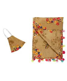 GOCHIKKO Cotton Nursing Cover With Mask Flower Print - Brown