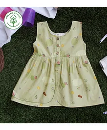 Miko Lolo Flower Print Sleeveless Organic Cotton Dress - Green