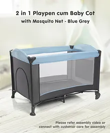 Playpen cum Travel Cot With Mattress & Mosquito Net - Navy Blue