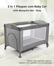 Playpen cum Travel Cot With Mattress & Mosquito Net - Grey
