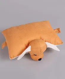 IR Dog Pillow Cum Soft Toy Brown & White - Height 15 cm