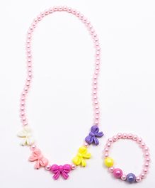 Jewelz Beaded Bow Design Necklace With Bracelet - Dark Pink