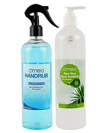 Omeo Aloe Vera Hand Sanitizer Gel Pump and Omeo Hand Rub Sanitizer Spray 500ml Combo Pack of 2