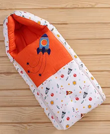 Babyhug Premium Muslin Winter Sleeping Bag Rocket Print - Orange