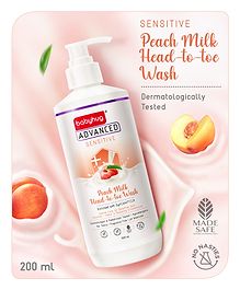 Babyhug Advanced Sensitive Peach Milk Head to Toe Wash Extra Gentle No Tear Formula For Sensitive Baby 2 In 1 Shampoo & Body Wash - 200 ml