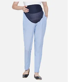 Mine4Nine Solid Full Length Maternity Trousers - Blue