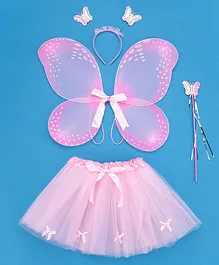 Babyhug Butterfly Wings And Costume Set Pink - Pack of 4