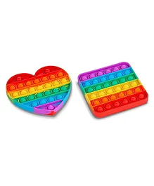 Enorme Square Heart Shape Pop Bubble Stress Relieving Silicone Pop It Fidget Toys Pack of 2 - Multicolor