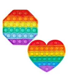 Enorme Xexagone Heart Shape Pop Bubble Stress Relieving Silicone Pop It Fidget Toys Pack of 2 - Multicolor