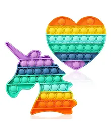 Enorme Unicorn Heart Shape Pop Bubble Stress Relieving Silicone Pop It Fidget Toys Pack of 2 - Multicolor