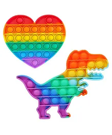 Enorme Dinosaur Heart Shape Pop Bubble Stress Relieving Silicone Pop It Fidget Toys Pack of 2 - Multicolor