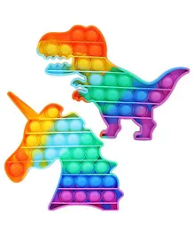 Enorme Unicorn Dinosaur Shape Pop Bubble Stress Relieving Silicone Pop It Fidget Toys Pack of 2 - Multicolor