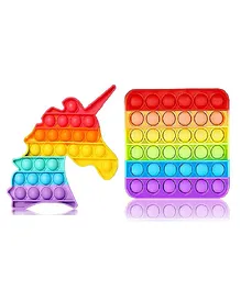 Enorme Unicorn Square Shape Pop Bubble Stress Relieving Silicone Pop It Fidget Toys Pack of 2 - Multicolor