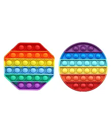 Enorme Round Xexagone Shape Pop Bubble Stress Relieving Silicone Pop It Fidget Toy Pack of 2 - Multicolor