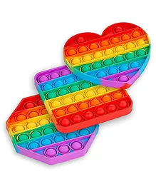 Enorme Xexagone Square Heart Shape Pop Bubble Stress Relieving Silicone Pop It Fidget Toy Pack of 3 - Multicolor