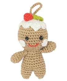 Happy Threads Handcrafted Amigurumi Gingerbread Man Christmas Tree Ornament- Multicolour