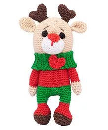 HAPPY THREADS Handmade Crochet Amigurumi Reindeer Soft Toy Multicolour - Height 17.7 cm