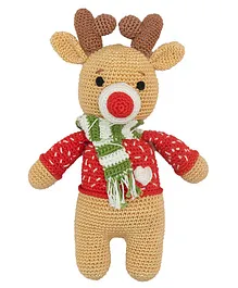 HAPPY THREADS Handmade Crochet Amigurumi Dapper Reindeer Soft Toy Multicolour - Height 20.3 cm