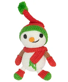 HAPPY THREADS Handmade Crochet Amigurumi Happy Snowman Soft Toy Multicolour - Height 17.7 cm