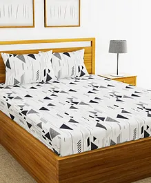 Bianca Austin 110 GSM Micro Peached Double Bedsheet with 2 Pillow Covers Geometric Print - Grey Black