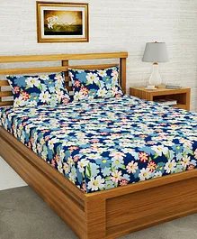 Bianca 110 GSM Micro Peached Double Bedsheet With 2 Pillow Covers Floral Print - Blue