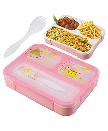 Wishkey Plastic Lunch Box With 3 Compartment And Spork - Pink
