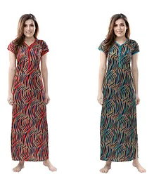 Piu Short Sleeves Zebra Print Pack Of 2 Maternity Feeding Nighty - Multi Color