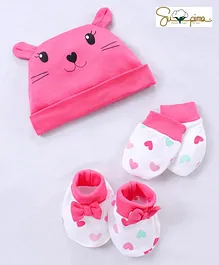 Babyoye Cap Mittens & Booties Kitty Print - Pink