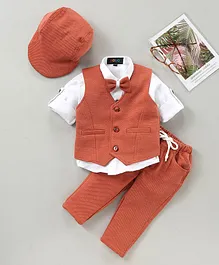 Robo Fry Full Sleeves Party Suit with Bow and Cap Solid Color - Orange