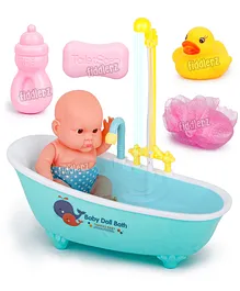 Fiddlerz New Born Baby Doll Bath time Set Kids Pretend Play Real Bathtub with Detachable Shower Spray and Accessories (Multicolor)
