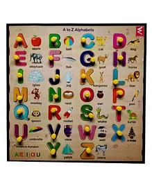 WISSEN Wooden Capital Alphabet Knob and Peg Puzzle Multicolor - 26 Pieces
