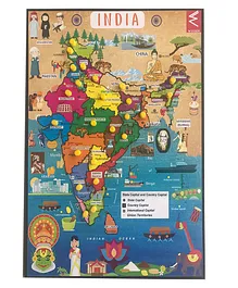 WISSEN Wooden India Map Educational Knob and Peg Puzzle Multicolor - 24 Pieces