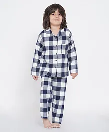 berrytree Warm Christmas Full Sleeves Checked Night Suit - Blue
