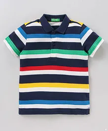 UCB Half Sleeves Striped Polo Shirt - Navy