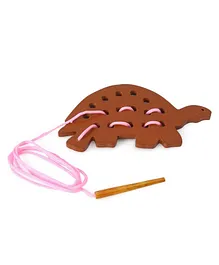 Alpaks Wooden Dino Shaped Lacing Toy - Brown