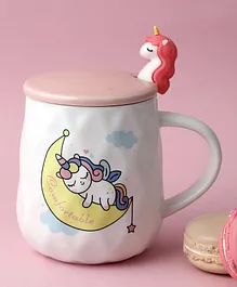 A Vintage Affair Moon Printed Unicorn Ceramic Mug With Lid Multicolour - 350 ml