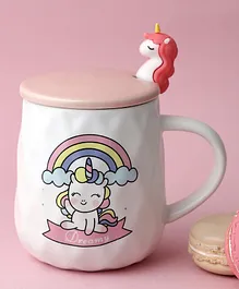 A Vintage Affair Rainbow Printed Ceramic Unicorn Mug With Lid Multicolour - 350 ml