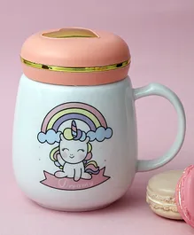 A Vintage Affair Rainbow Printed Ceramic Unicorn Mason Jar Mug With Lid Multicolour - 400 ml