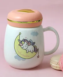 A Vintage Affair Moon Printed Ceramic Unicorn Mason Jar Mug With Lid Multicolour - 400 ml