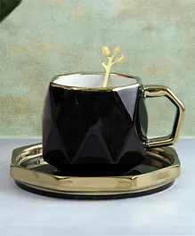 A Vintage Affair Ceramic Cup and Saucer Set With Spoon Black - 250 ml
