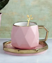 A Vintage Affair Ceramic Cup and Saucer Set With Spoon Pink - 250 ml