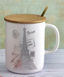 A Vintage Affair I love Paris Ceramic Mug With Lid And Spoon Eiffel Silver - 350 ml
