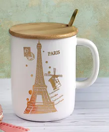 A Vintage Affair I love Paris Ceramic Mug With Lid And Spoon Eiffel Gold - 350 ml