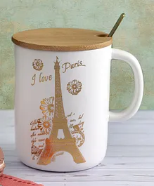A Vintage Affair I love Paris Ceramic Mug With Lid And Spoon Gold - 350 ml